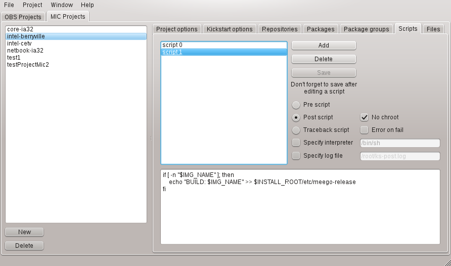 OBS Light GUI main window - MIC project - Kickstart scripts
